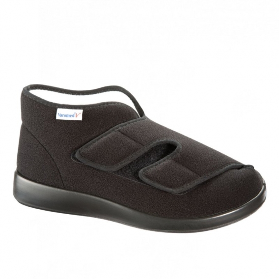 Dámska a pánska zdravotná topánka Varomed Genua, čierna, vysoká, na suchý zips, pri obväzoch a zábaloch, pohľad z boku ꟾ Diapra.sk - kvalitná zdravotná obuv