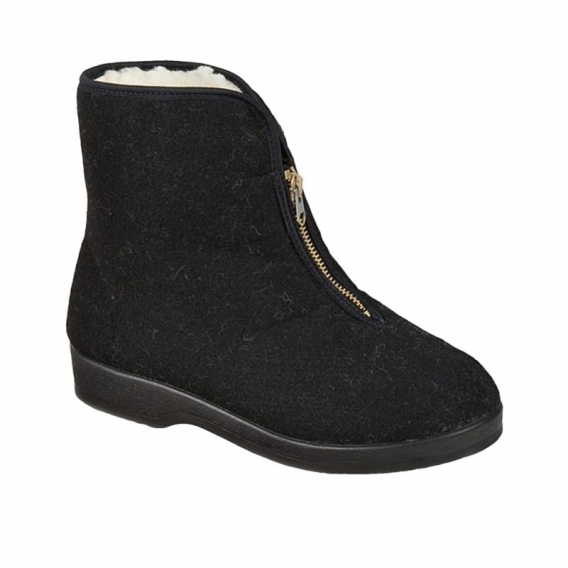 Pánske kapce nízke Mjartan, textil, čierna, zateplené prírodnou kožušinou, zapínanie na jeden kovový zips ꟾ Diapra.sk - pohodlná zdravotná obuv