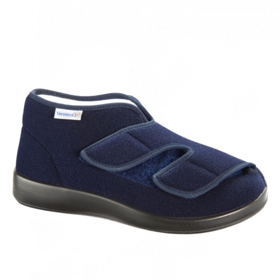 Pánska a dámska zdravotná papuča Varomed Genua, modrá, na suchý zips, pohľad z boku ꟾ Diapra.sk - zdravotná obuv za najlepšiu cenu