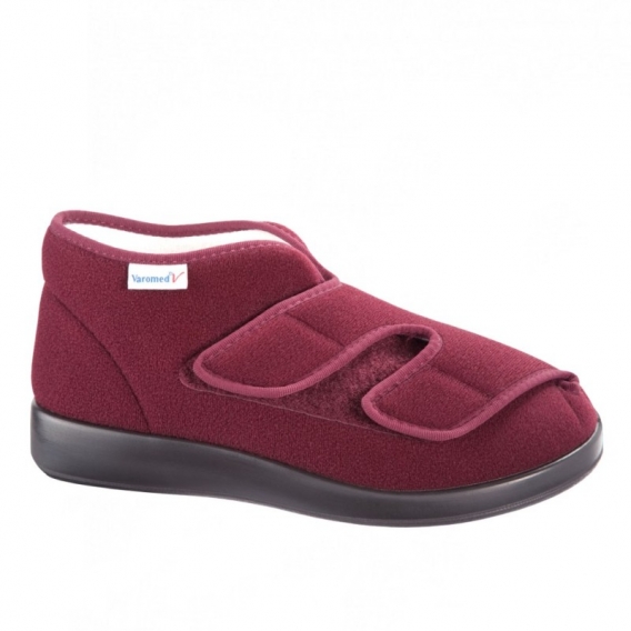 Dámska zdravotná papuča Varomed Genua, bordová, na suchý zips, pohľad z boku ꟾ diapra.sk - zdravá a pohodlná obuv