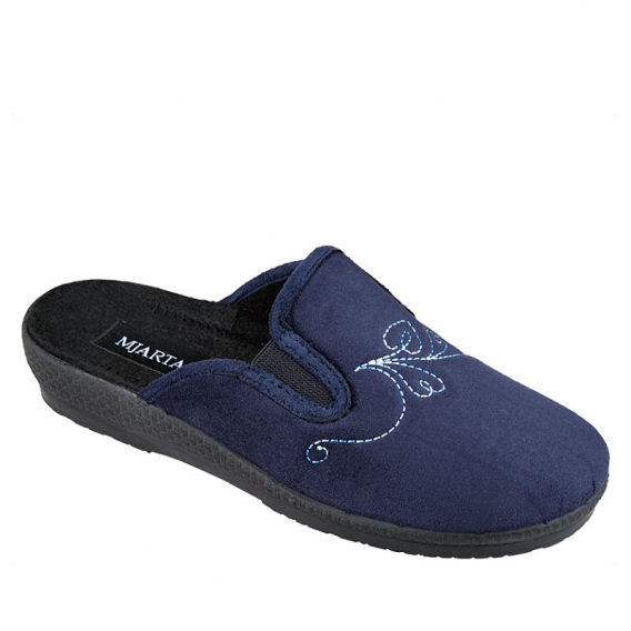 Dámske papuče Mjartan, textil, gumka na boku, modrá so vzorom, podrážka PU ꟾ Diapra.sk - kvalitná zdravotná obuv