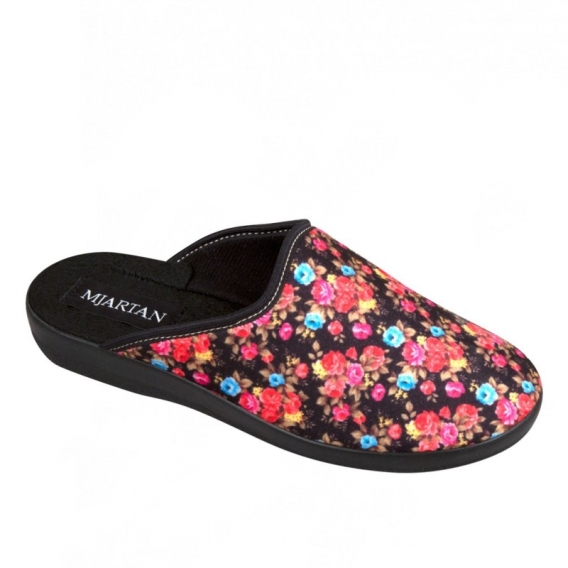 Dámska papuča Mjartan 607, čierna, textil, vzor kvety, PU podrážka ꟾ Diapra.sk - pohodlná zdravotná obuv