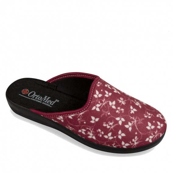 Dámska papuča Mjartan 607, červená, textil, vzor kvety, PU podrážka ꟾ Diapra.sk - pohodlná zdravotná obuv