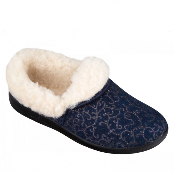 Dámske zateplené papuče, textil, modrá, zateplené mäkkou kožušinou ꟾ Diapra.sk - zdravá a pohodlná obuv