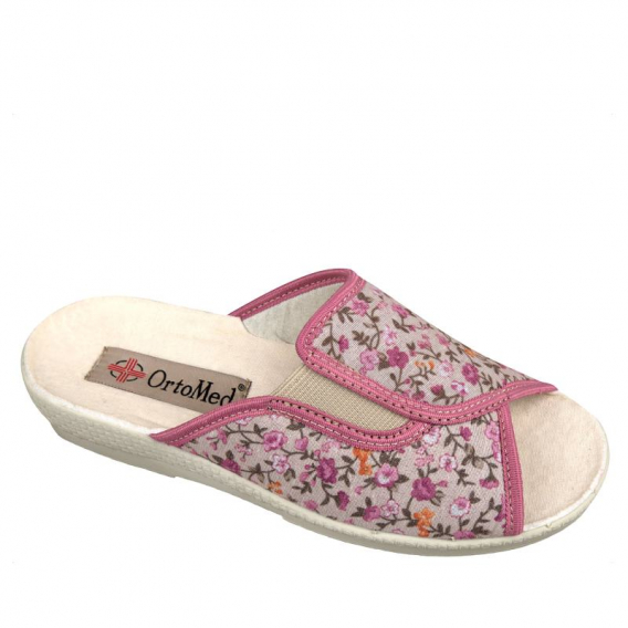 Dámske otvorené papuče ružové so vzorom, bez špičky, s gumkou ꟾ Diapra.sk - kvalitná zdravotná obuv